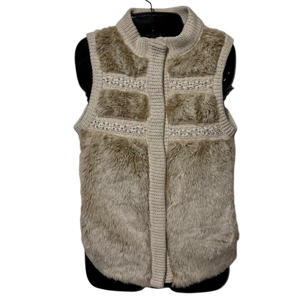 EUC Miss Me Faux Fur Beaded Winter Vest
